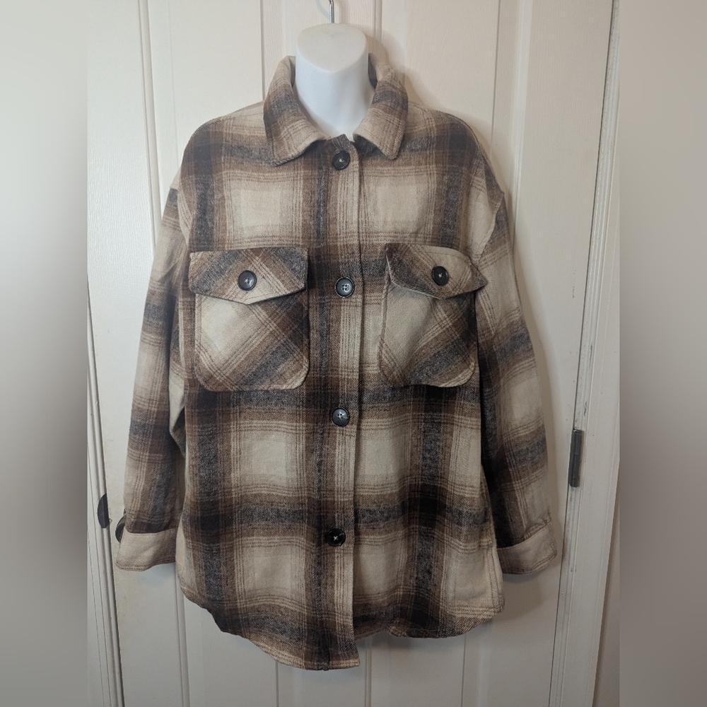 Streetwear Society Plaid Tan Utility Jacket